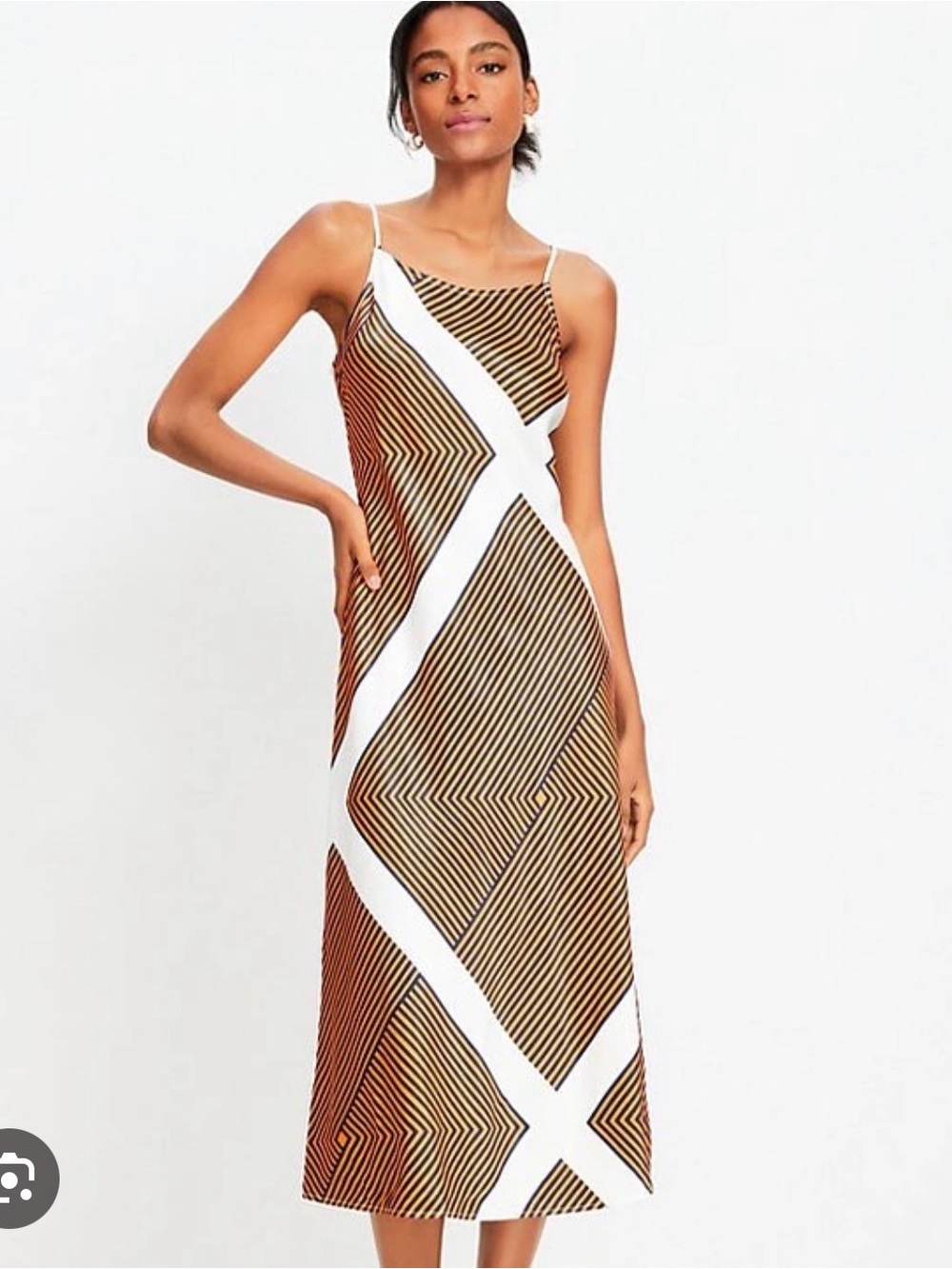 LOFT Rust and White Striped Spaghetti Strap Maxi Dress
